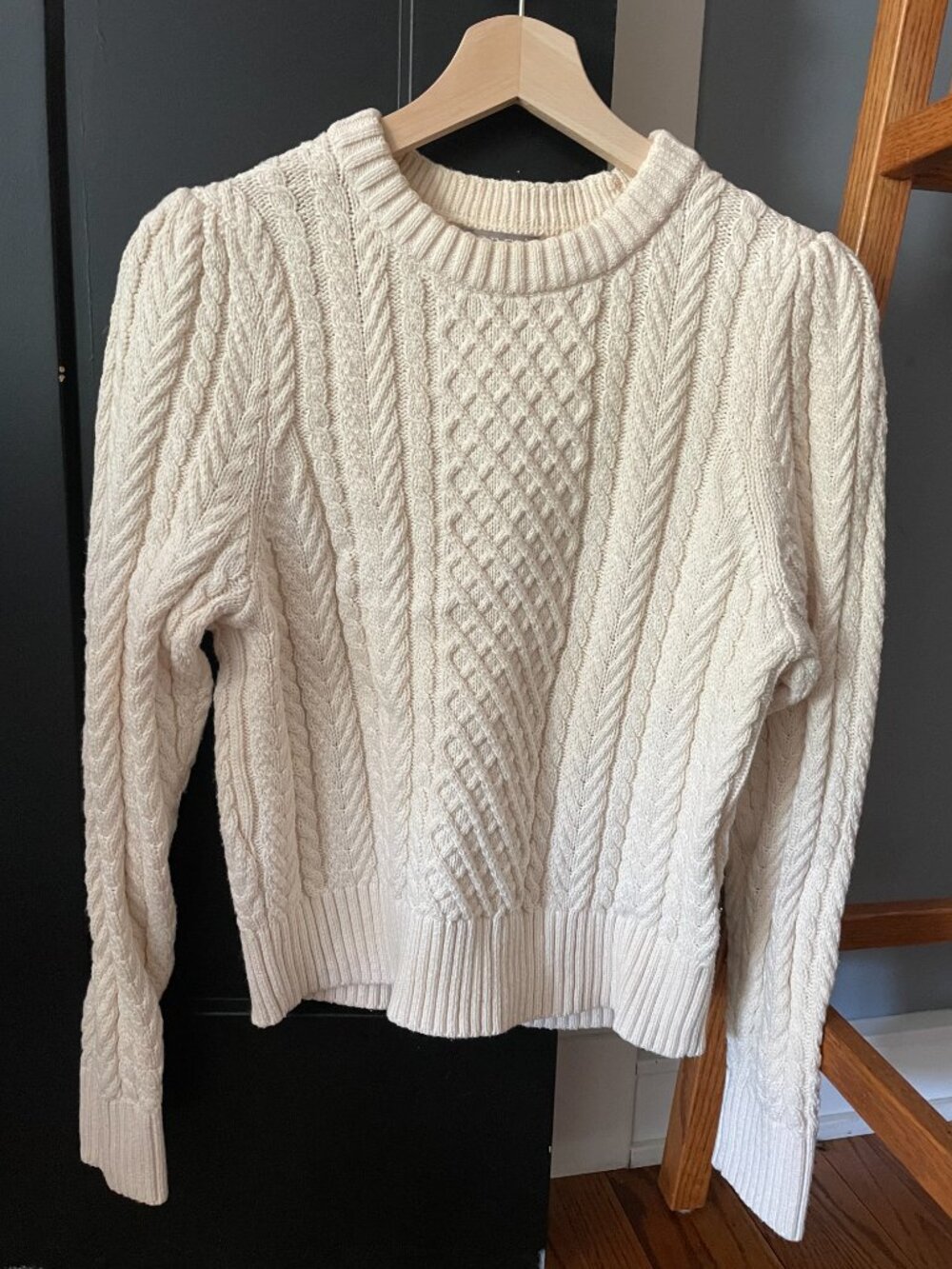 Size Small J. Crew Cable-knit Crewneck Sweater, Cream
